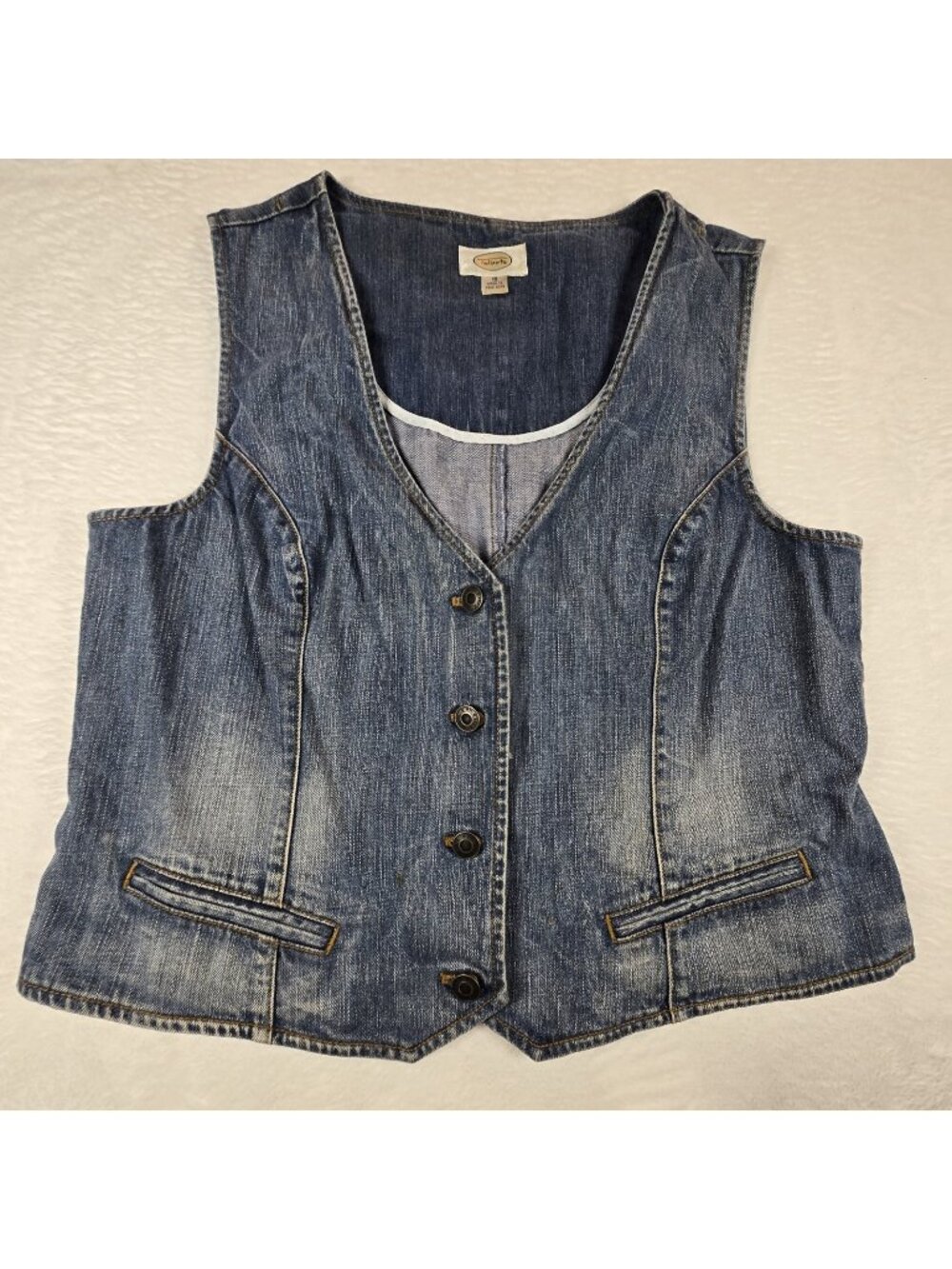 Talbots Denim Vest Sleeveless Jean Jacket Button Front Women's Size 16